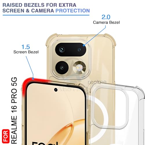 Image of AESTMO Clear Back Cover for Realme 16 Pro | 360 Protection | Transparent Back Cover for Realme 16 Pro (PC + TPU, Compatible with MagSafe Accessories, Transparent Bumper)