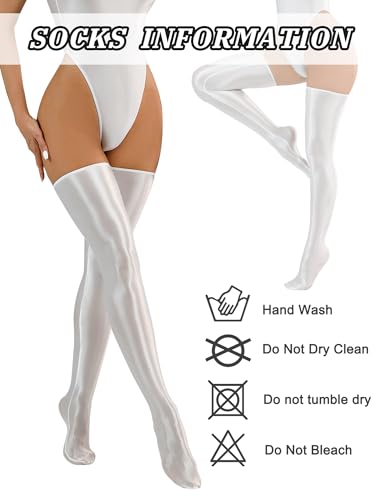 Image of FEOYA Women's Oil Glossy Thigh High Stockings Shiny Sheer Stockings Silky Smooth Over Knee Socks