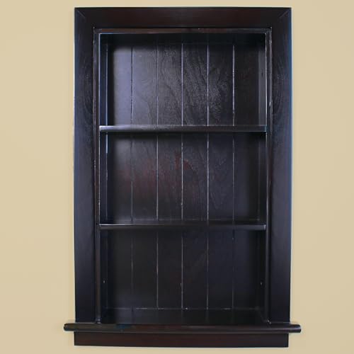 Image of 14x24 Aiden Recessed Wall Niche Medicine Cabinet Replacement, in The Wall Bathroom Cabinet Insert Shelf /Shelves, Made in North America, Real Wood, NO MDF, Beadboard, Dark Brown