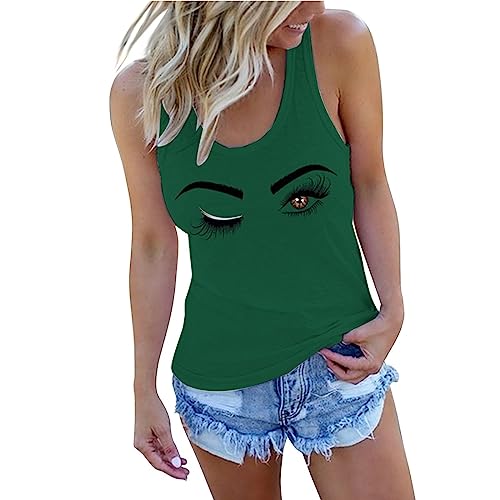 Briskorry Débardeur d'été sans manches pour femme - Avec motif imprimé - Décontracté - Col rond - Pour adolescentes et filles - Couleur unie