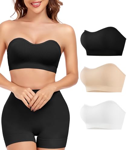 Strapless Bras for Women Padded Wireless Bandeau Bra with Clear and Fabric Straps Non-Slip Grip Tube Top Bralette2