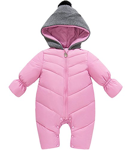JELEUON Baby Girls Boys One Piece Front Zippers Button Winter Down Jacket Romper Jumpsuit Pink