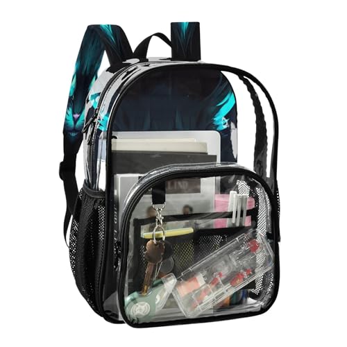 Blue Neon Cat Eye Clear Backpack - Stadium Approved Large 15.7-inch Waterproof Transparent Bag for Sports, Concerts, Work, Travel#2622