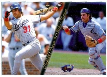 Mike Piazza baseball card (Los Angeles Dodgers) 1994 Fleer Flair #7 Infield Power