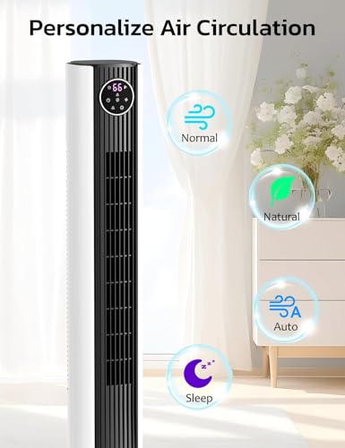 Image of ZAFRO Tower Fan for Bedroom, 28dB Quiet Oscillating Fan with 6 Speeds, 4 Modes, 25ft /s Velocity, 90 Oscillation & 12H Timer 37 inch Standing Fan for Home, Living Room & Office, Black+White