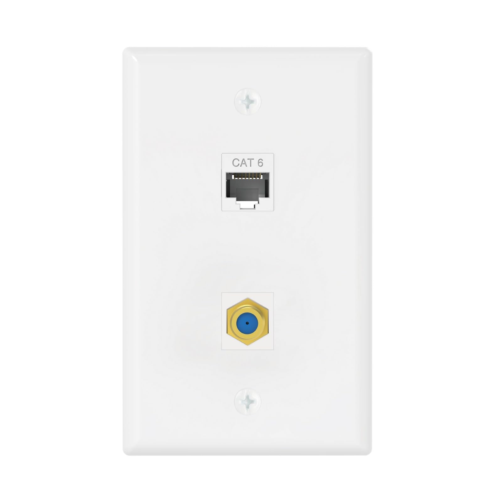 Tecmojo Płyta ścienna Ethernet Coax (lista UL), 2-portowy łącznik Keystone Cat6 i pozłacana płytka ścienna 3 GHz, biała