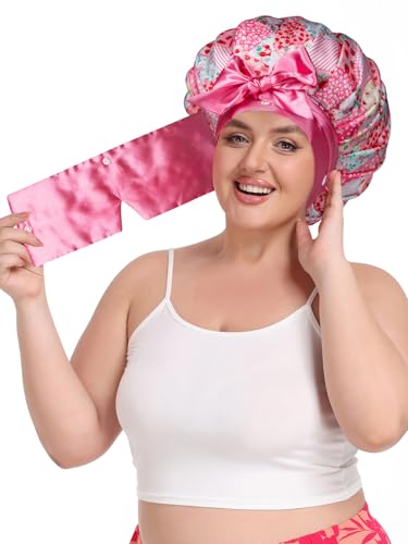 Vettres Pleated Silk Sleeping Bonnet with Eye Mask Double Layer Satin Hair Bonnets Sleep C - image 5
