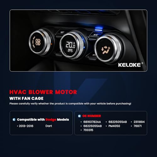 Image of KELOKE Front HVAC Heater Blower Motor Fan Compatible with Dodge Dart 2013 2014 2015 2016, with Fan Cage, Replace# 700315 68163782AA 68225055AB
