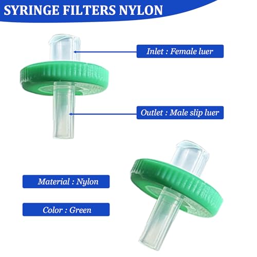 Image of 100 Count Syringe Filter, Nylon 13mm Diameter 0.22um Pore Size(Green) | Nylon Hydrofilic Membrane 13mm Diameter 0.22um Pore Size, Syringe Lab Filters, Non Sterile Filtration (Green)