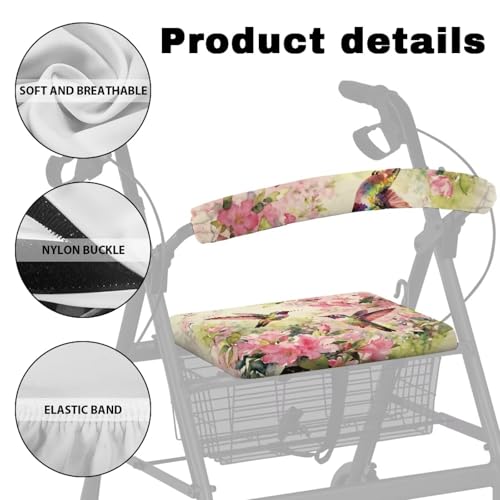 Image of Adjustable Walker Seat and Backrest Covers, Hummingbird Soft Rollator Accessories, Universal Seat Covers for Seniors Women Men