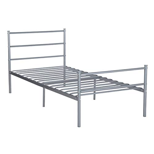 GreenForest Metal Bed Frame Twin(Single) Size, Two Headboards 6 Legs Mattress Foundation Silver Platform Bed Frame Box Spring Replacement for Boys Kids Adult Bedroom, Silver