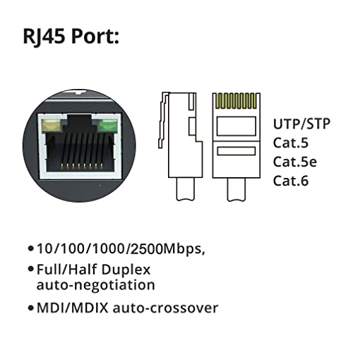 Image of 10Gtek 5-Port 2.5G Multi-Gigabit Ethernet Network Switch, 5 x 2.5GBASE-T Compatible with 10 /100 /1000 /2500Mbps, Plug & Play | Ethernet Splitter