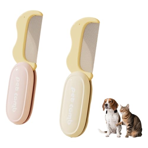 renvena 2Pcs Mini Pet Grooming Comb Foldable Stainless Steel Fine Teeth Comb for Cat Dog Facial Eye Portable Shedding Brush Pink Yellow One Size
