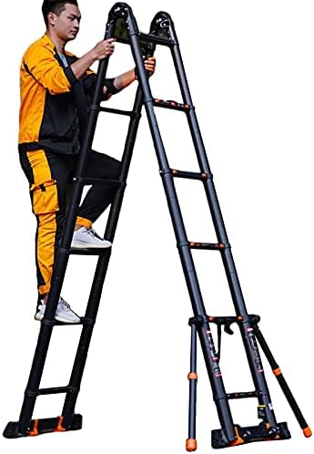 Telescoping Telescopic Extension Portable – Collap A Frame Telescoping Ladder with Stabilizer Bar & Wheels, 15ft/20ft/25ft Tall Foldable Extendable Ladder for Engineering Home Loft, Load 150kg