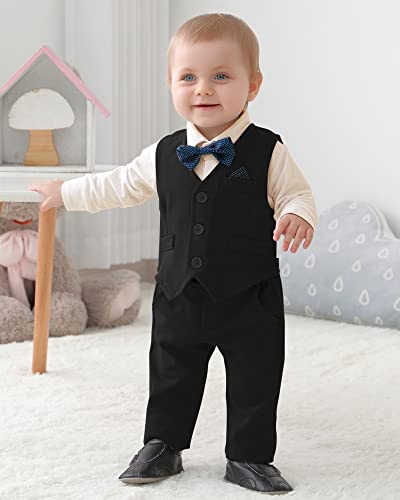 Image of DISAUR Baby Boy Clothes Toddler Boy Outfits 4PCS Gentleman Dress Romper /Vest /Pants /Bow Tie Cotton Suit Sets