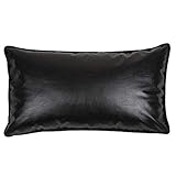 pillowerus Faux Leather Black 14"x24" Lumbar Pillow Case/Cushion Cover Modern Contemporary Design De