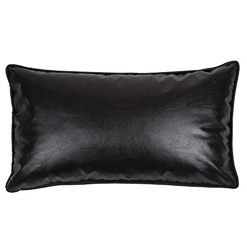 Pillowerus Faux Leather Black 14"X24" Lumbar Pillow Case/Cushion Cover Modern Contemporary Design Decorative Throw Pillowcase With Piping For Home, Office Couch, Sofa, Porch, Chair #TOP17