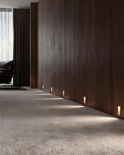 Image of SCON Recessed Step Light Hardwiring, 2W LED Rectangle Skirting Wall Light 3000K Warm White, Invisible Stair Lights Indoor, Recessed Wall Night Light, Trimless Design for Hallway, Stairway, Bedroom 4P