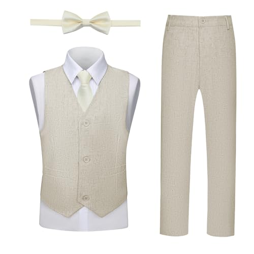 La mejor selección de Esmoquin para Niño que Puedes Comprar On-line. 47 Lycody - Traje de lino para niños, esmoquines de boda para niños pequeños, conjunto de trajes para niños en la playa y verano, Beige, 10
