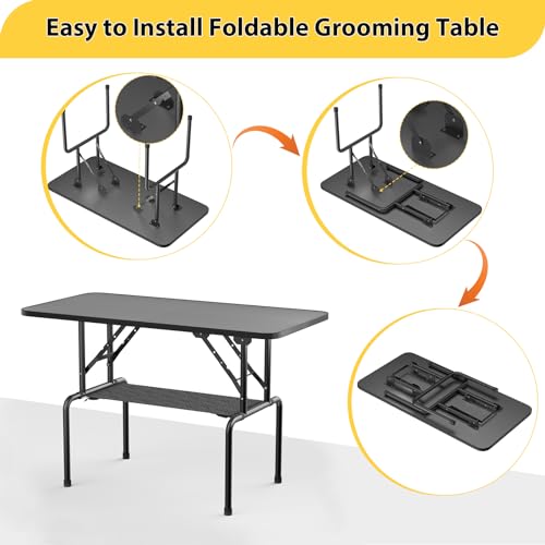 Image of ROOMTEC 46 Inch Dog Grooming Table,Foldable Pet Grooming Tables at Home with Adjustable Arm,Nooses, Mesh Tray
