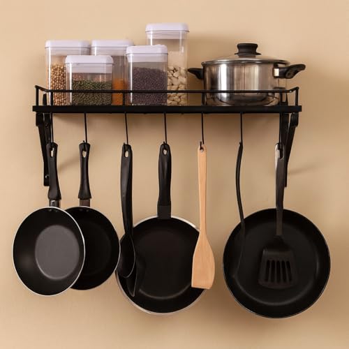 Image of Wall Mounted Dish Rack Organizer for Kitchen - Iron Dish Drying Rack with 10 S-Shape Hooks, Space-Saving Black Dish Drainer, 16 x 8 x 4 Inches