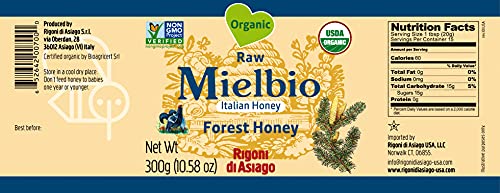 Rigoni di Asiago Organic Italian Raw Mielbio Forest Raw Honey, 10.58 Oz (Pack of 6)