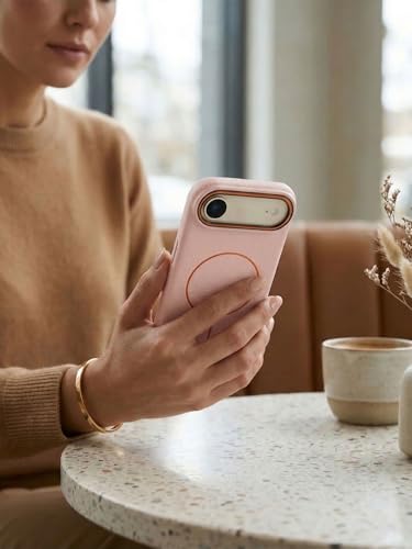 Image of amazon basics Luxury MagSafe Compatible Leather Texture Back Cover for iPhone 17 Air | Raised Camera Protection | Slim Fit Shockproof Case with Metallic Accents (Pink)