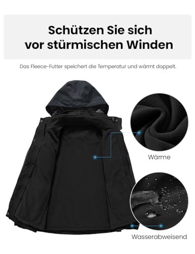 donhobo Damen Outdoor 3-in-1 Skijacke, Zweiteilige Winterjacke mit Fleecejacke, Winddicht Wasserdicht Freizeitjacke Warm Mantel Jacke mit Kapuze Schwarz M