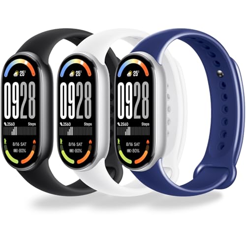 MONUARY 3 Piezas Correas Compatibles con Xiaomi Smart Band 10/9/8, Pulseras de Deportivas de Colores, con Herrajes Metálicos, Suaves y Transpirables, Liberación Rápida