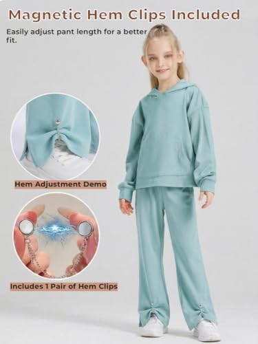 Image of Girls 2 Piece Hoodie Bell Bottom Pants Outfit Set for Fall