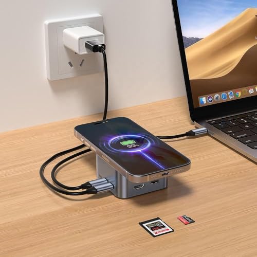 Image of 12-in-1 Type C Dock with 4K HDMI, Mag /SFE Wireless 15W, 4xUSB Ports PD 100W, Mic, Ethernet & Audio Port, SD & MicroSD Slot, All Type C Devices, Windows /Ma /Book Laptops Tablets (12-in-1 Type C Dock)