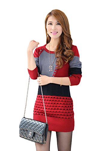 V28® Womens Cowl Neck Colorblocks Knit Long Sleeves Sweater Dress