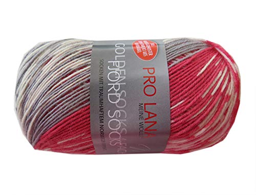 Unbekannt Pro Lana Fjord Socks 4-fädig Color 183 rot grau, Sockenwolle Norwegermuster musterbildend, 278477
