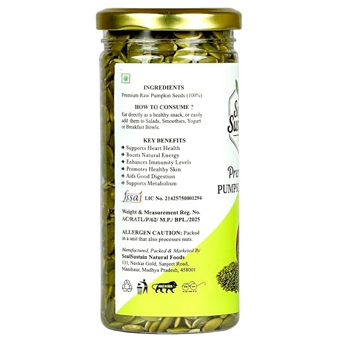 Image of SoulSustain Pumpkin Seeds 250 GM | Raw Pumpkin Seeds | Edible Seeds for Daily Nutrition | Plant Based Protein | Roasted Snack, Smoothies, Baking, Salads, Keto & Vegan Diet