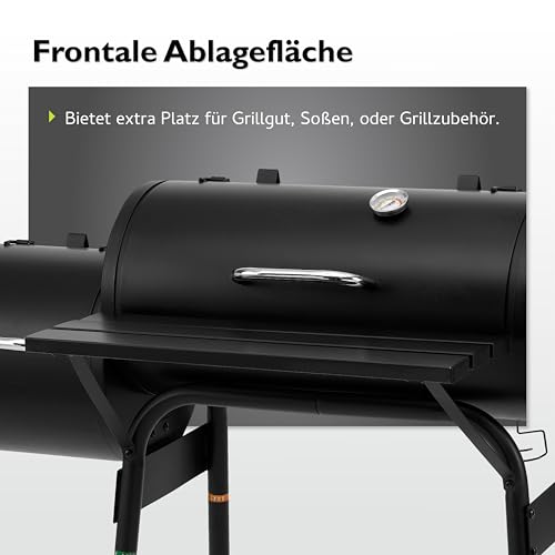 Foto von tepro BBQ Smoker Grill Wichita, mit 2 Grillkammern, Rädern und Thermometer im Deckel, Maße ca. 112 x 63 x 116,5 cm, Schwarz