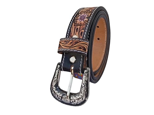 Western Beaded Belts For Young Adults Tooled Leather Heavy Duty Kids Beaded Belt 40IS1084