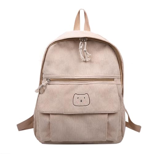 Mochila casual de pana para estudiantes, bolsa de moda para mujer, bolsa de hombro, mochila de cuerda para hombre, blanco, Talla única