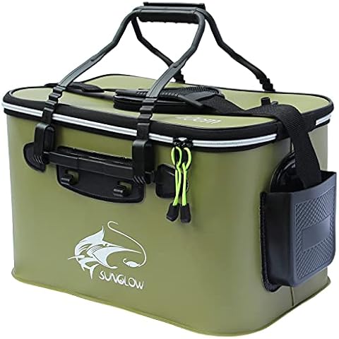 Fishing Bucket, 6Gallon/8Gallon/10Gallon Foldable Fish Bucket,Live Fish Container Multi-Functional Live Fish Bait Bucket,Outdoor Camping EVA Fishing Bag and Fish Protection Bucket (6Gallon, ArmyGreen) Cover