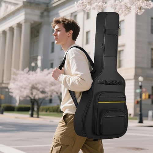 Image of ANILD Acoustic Guitar Bag Guitar Case 40 41 42 Gig Bag | 0.35 In Thick Padding Water Resistant Dual Adjustable Shoulder Strap Back Hanger Loop with Anti-theft Pocket, Black