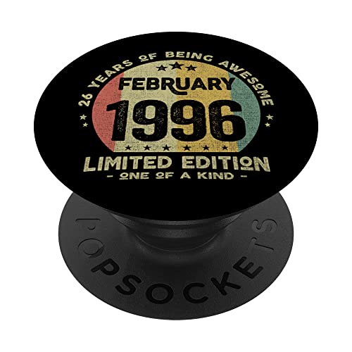 Regalo 26 años Cumpleaños Hombre Mujer - Febrero 1996 PopSockets PopGrip Intercambiable