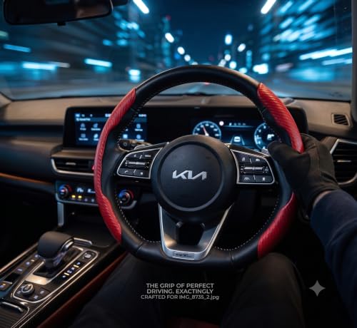 Image of High Life Red Carbon Fiber Steering Wheel Grip Covers, Non-Slip Ergonomic Handle Grips for Enhanced Control, Reduced Hand Fatigue, Sporty Interior Upgrade, Easy Wrap-On Installation, Universal Fit