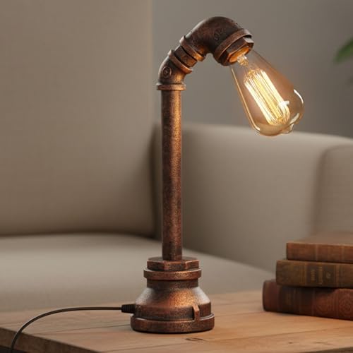 LEDSone Lampe de table steampunk, lampe de tuyau d'eau industrielle rétro en fer, lampe de bureau vintage pour chambre à coucher, salon, cuisine, dortoir, pub