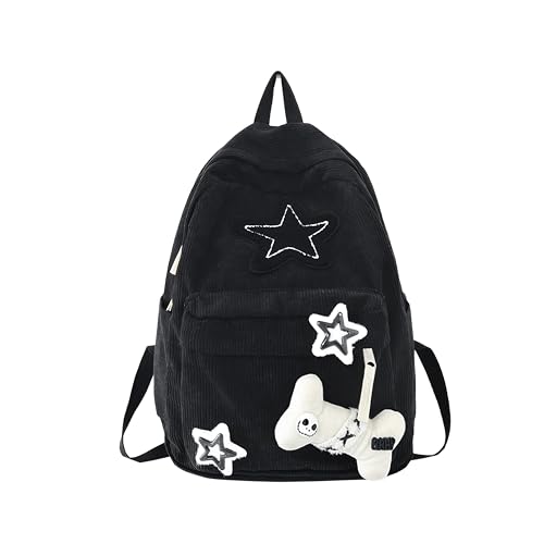 Mochila moderna Y2K Stars linda estética mochila universitária para laptop mochila casual de viagem para adolescentes, Preto, Medium, Kawaii