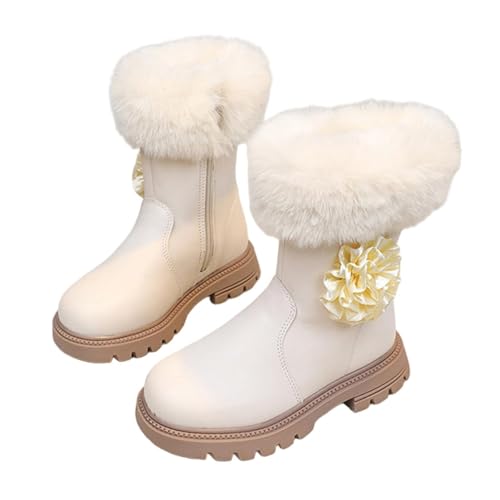 Girls Boots Winter Warm Fuzzy Fleece Lined Boot Fashion Cute Side Zipper PU Leather Waterproof Snow Shoes for Kids