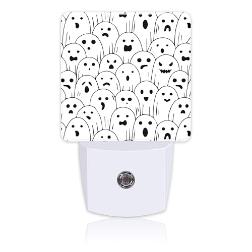 Image of Halloween Funny Ghost Night Light for Kids, LED Night Light Plug into Wall with Dusk to Dawn Sensor for Girls Boys Women Men Room Decor, Hallway, Kitchen, Bathroom, Nursery, Stairs