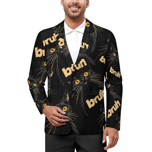 Meme Saying Cat Bruh Casual Men's Blazers Two Button Lapel Suits Jacket Lightweight Sport Coats