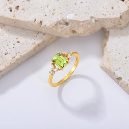 1CT Emerald Cut Gemstone Rings for Women 10K 14K 18K Gold Gemstone and Moissanite Ring Promise Engagement Wedding Anniversary Ring for Her Size 4-153