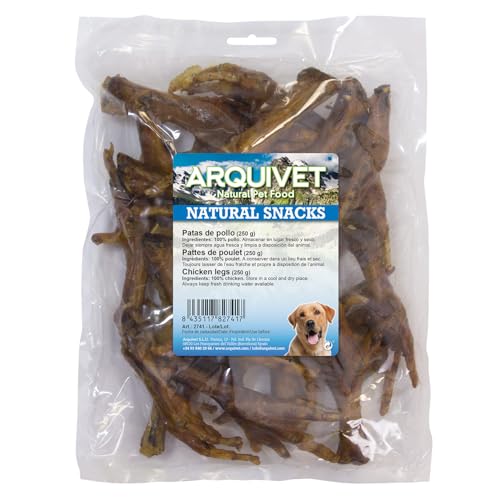 ARQUIVET Patas de Pollo deshidratadas (Bolsa 250 g) - Snacks Naturales crujientes para Perros - Alimento complementario - Premios y recompensas caninas