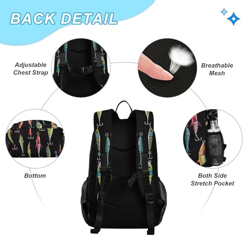 Emelivor Custom Colorful Lures Backpacks for Girls Boys Kids Backpack Personalized Backpack Kids with Lunchbox Customized Elementary Bookbag with Chest Strap for Boys3