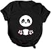 Top da donna, maglietta estiva, camicetta casual con stampa di animali carini e scollo rotondo, maniche corte, top, Nero , 48